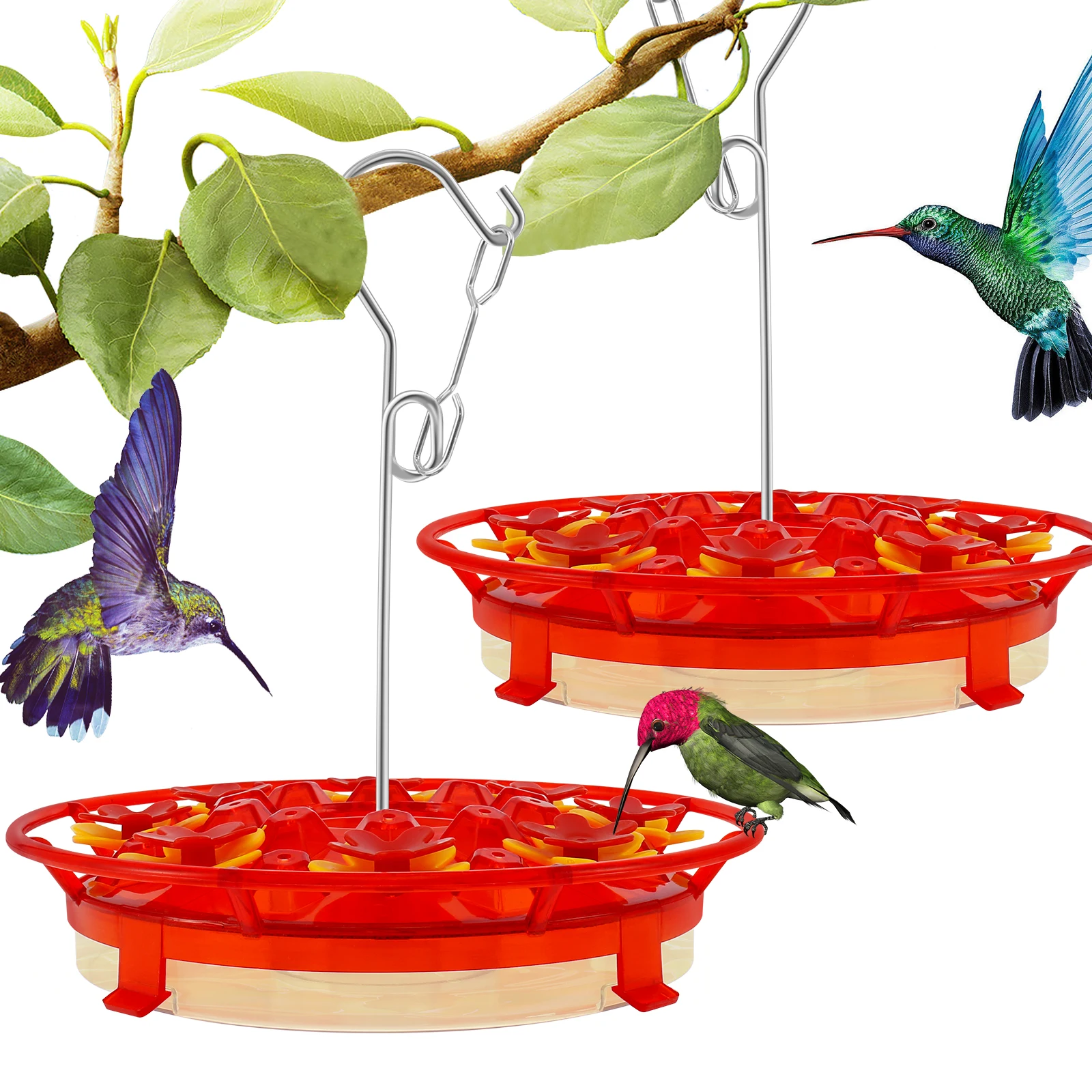 

New 2Pcs Hanging Hummingbird Feeder with 16 Feeding Ports Leakproof Humming Bird Feeder with Ant Moat Refillable Hummingbird