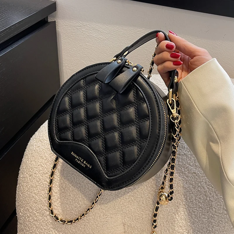 

Fashion Rhombus Design Ladies Small Crossbody Bag Retro Chain Style Women Messenger Bags Portable Round Shape Female Handbags
