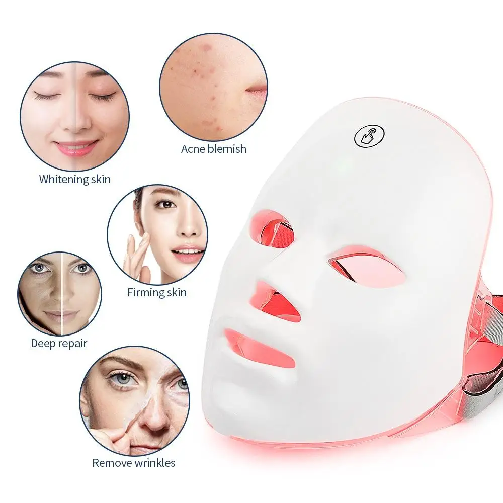 Rechargeable Facial LED Mask 7 Color Pdt Photon Therapy Firming and Whitening Skin Beauty Face Machine PDT Treatment Light