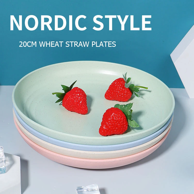 

Nordic Style Plastic Dinner Plates 20cm Wheat Straw Round Dishes Multifunctional Westware Tableware Kitchen Accessories