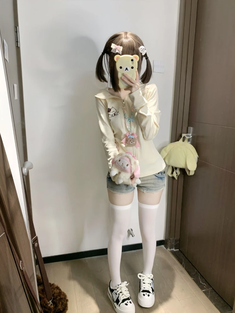 QWEEK милые японские толстовки в стиле Харадзюку Kawaii женские Y2k Coquette с милым