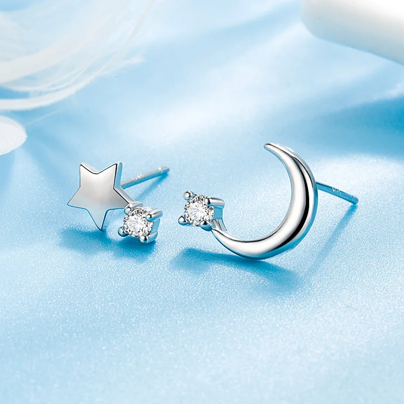 

HOYON 925 Sliver Color Diamond AAA Zircon Star Moon Rich Earrings Women's 2022 New Trend Jewelry Gift Fashion Stud Earrings
