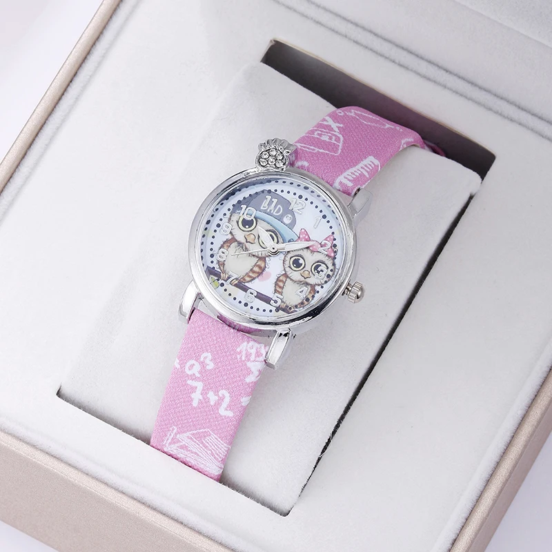 Lovely Couples Women's Watch Owl Cartoon Digital Student Diamond Pineapple Silver Case Women's Watch