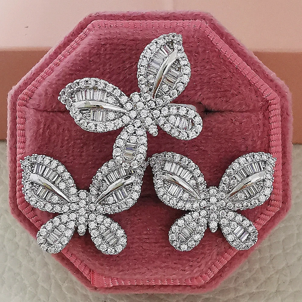

2pcs Pack 2022 New Luxury Butterfly silver color bride Dubai Wedding For Women Lady Anniversary Gift Jewelry Bulk Sell J6172