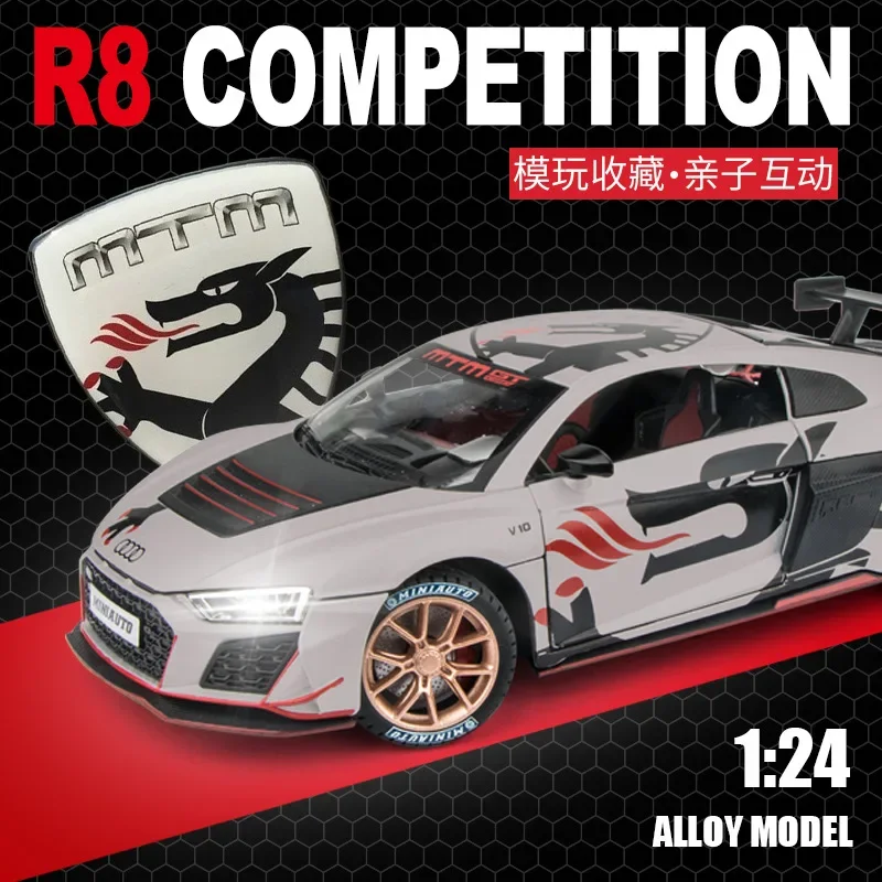 

1:24 Audi R8 COMPETITION Sports car modification Diecast Metal Alloy Model car Sound Light Pull Back Collection Kids Toy Gifts