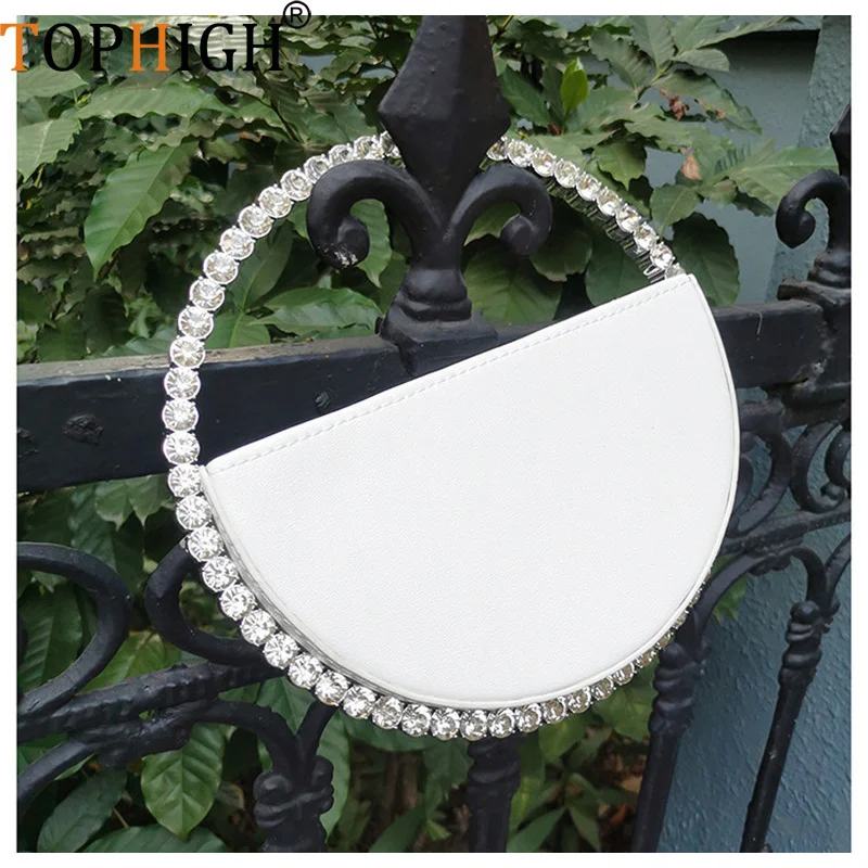

Luxury Shiny Diamond Round Clutch Bags For Women Circular Handle Evening Purse Designer Party Wedding Dinner Hot Tote