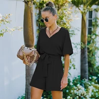 2022 womens summer rompers playsuits for women cute short sleeve v neck short black red blue jumpsuits