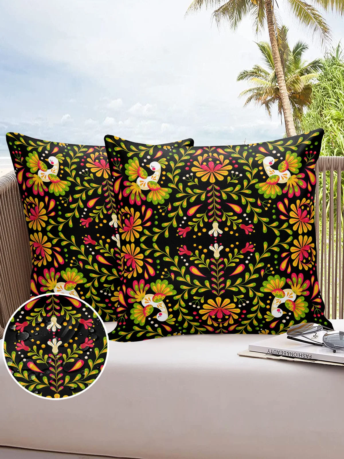 

2/4PCS Mexican Geometric Flower Birds Waterproof Decorative Sofa Pillowcase Case Garden Yard Cushion Cover