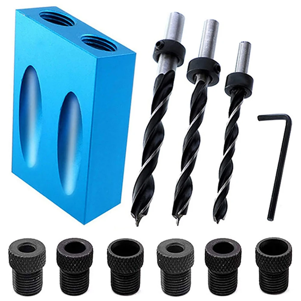 Woodworking Oblique Pocket Hole Locator Jig Kit 15 Degree Angle Drill Guide Set Hole Puncher DIY Carpentry Tools Drill Bits