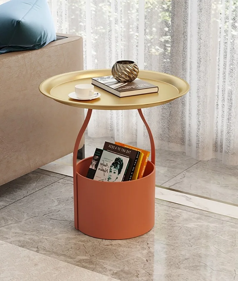

Creative multi-functional bucket sofa with several exquisite iron art small round tables and light luxury storage coffee ta