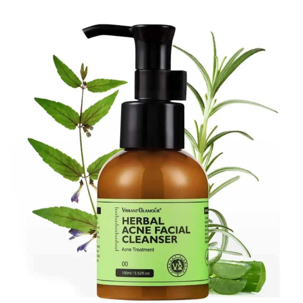 

100ml Herbal Acne Cleansing Face Cleanser Shrink Pores Control Remove Moisturizing Blackhead Brightening Oil Skin Care Foam O7W8