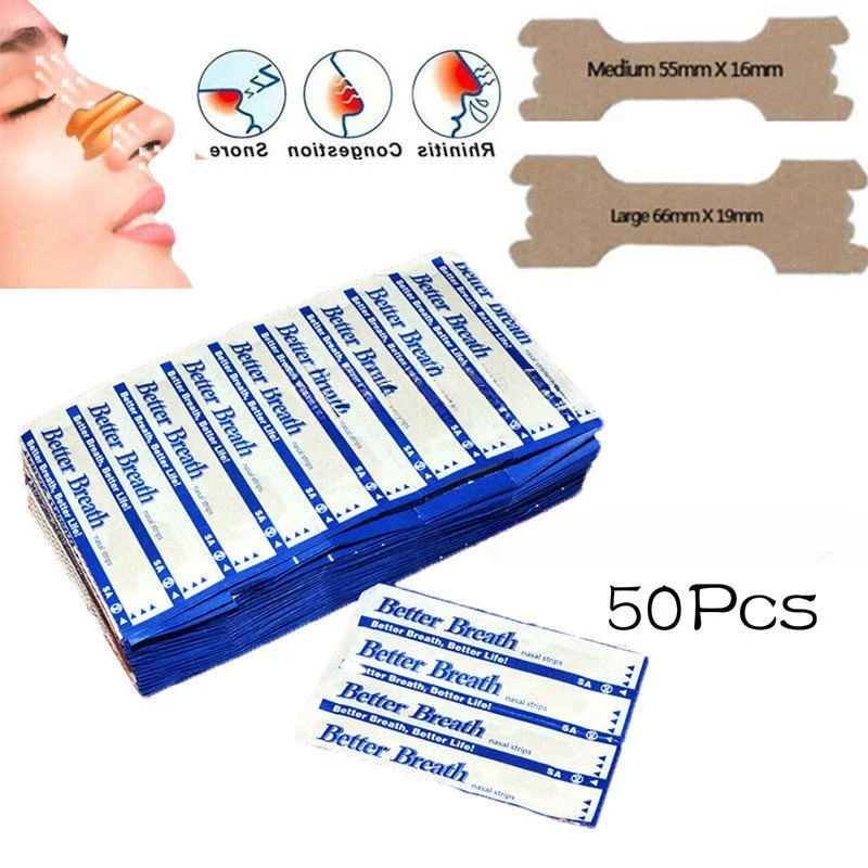 

50 Pcs Breathe Nasal Strips Right Way Stop Snoring Anti Snoring Strips Easier Better Breathe Health Care