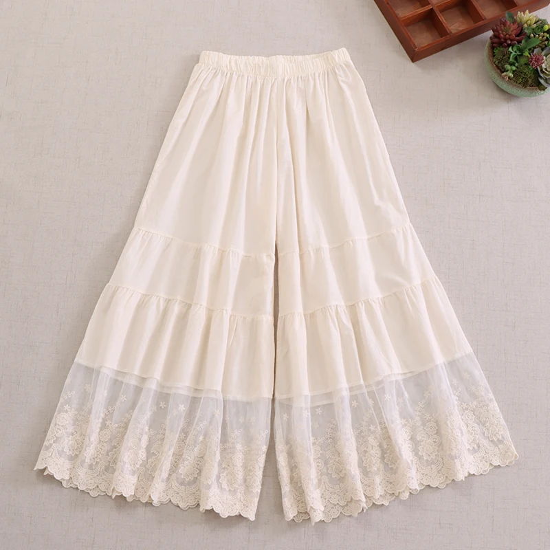 Брюки женские кружевные с вышивкой милые повседневные свободные хлопковые штаны