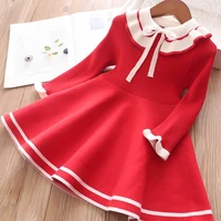 2021 long sleeve sweater dress girls princess ruffle baby girl dress knitted party dresses autumn little girl clothes outfit