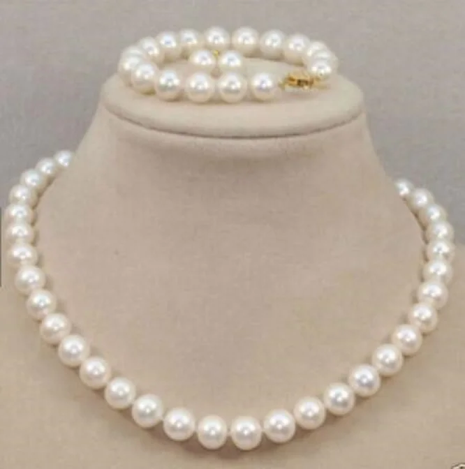 

9-10mm round south sea white pearl necklace 18" bracelet 8"&earring