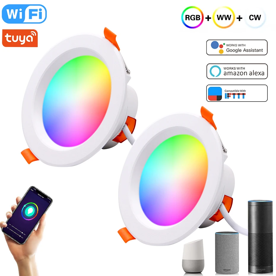 

Tuya Smart LED Downlight 5W 7W 9W 15W RGB Recessed Round Spotlight WiFi Dimmable Lamp 110-240V Work with Alexa Google Home