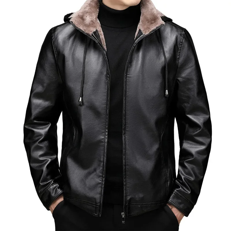 2024 новая зимняя мужская утепленная флисовая куртка из искусственной кожи