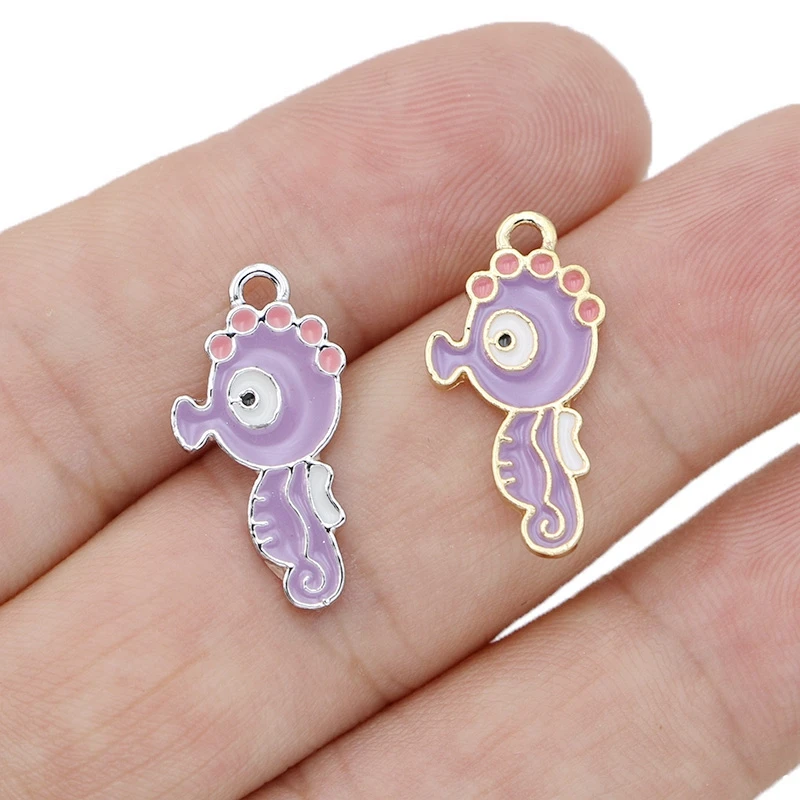 

10Pcs Gold Plated Purple Enamel Seahorse Charm Pendant for Jewelry Making Bracelet Necklace DIY Earrings Accessories Craft
