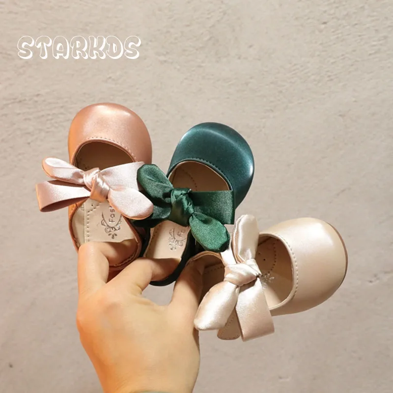 Newborn Shoes Soft Toddler First Walkers Baby Girls Silk Satin Bowtie Ballet Flats Infant Pearlescent Wedding Party Chaussures