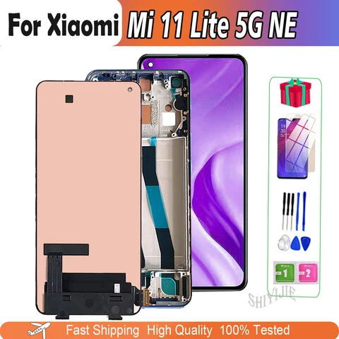 100% Оригинальный ЖК-дисплей 6,55 дюйма для Xiaomi Mi 11 Lite 5G NE 2109119DG 2107119DC 2109119DI, сенсорный экран с цифровым преобразователем в сборе