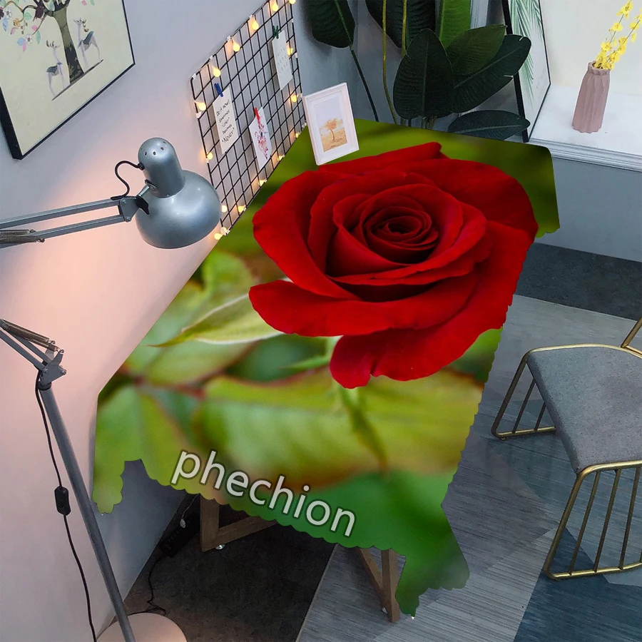 Красная роза 3D Печатный обеденный стол искусственная ткань прямоугольная и