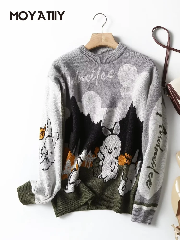 

MOYATIIY Women 2022 Fashion Winter Sweater Cute Rabbit Knitted Sweaters Jumper Warm Female Oversize Pullovers Chic Tops