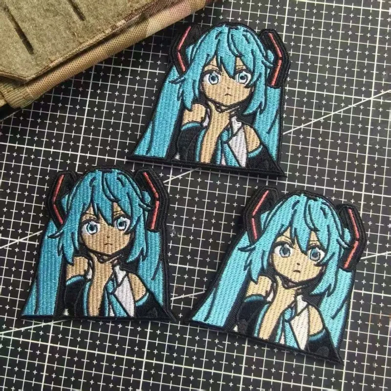 Фото Нашивка 3style Hatsune Miku на ткань, для одежды своими руками, аниме-нашивки, аксессуар для рубашек и брюк, кавайная наклейка на одежду с большими глазами девочки. №1