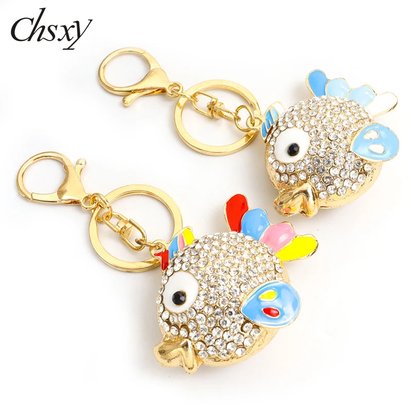 

Cute Rhinestone Inlaid Fish Keychain Funny Creative Luxury Pendant Key Chain Car KeyRing Bag Charm Fashion Jewelry Friends Gifts