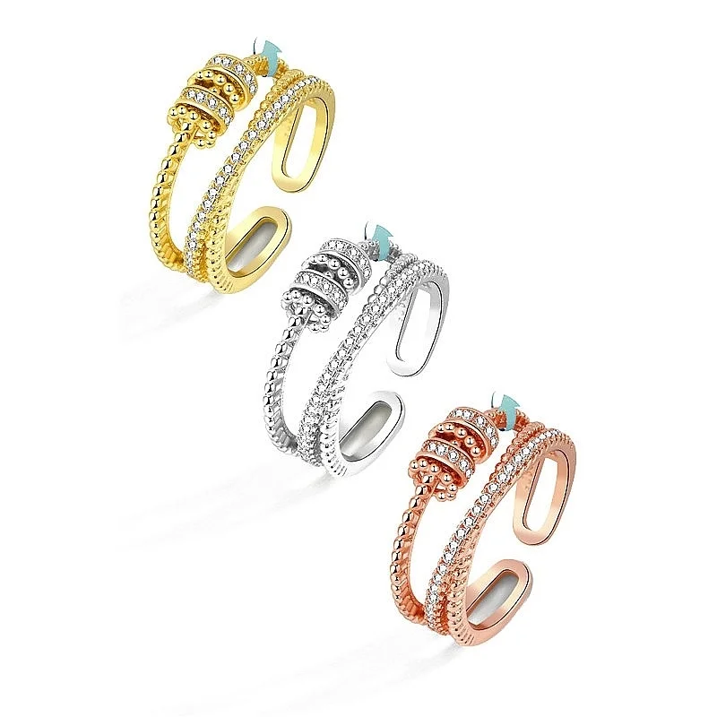 

925 Sterling Silver Rotating Rings For Women Rose Gold Plated Anxiety Adjustable Fidget Ring Luxury Designer Jewelry