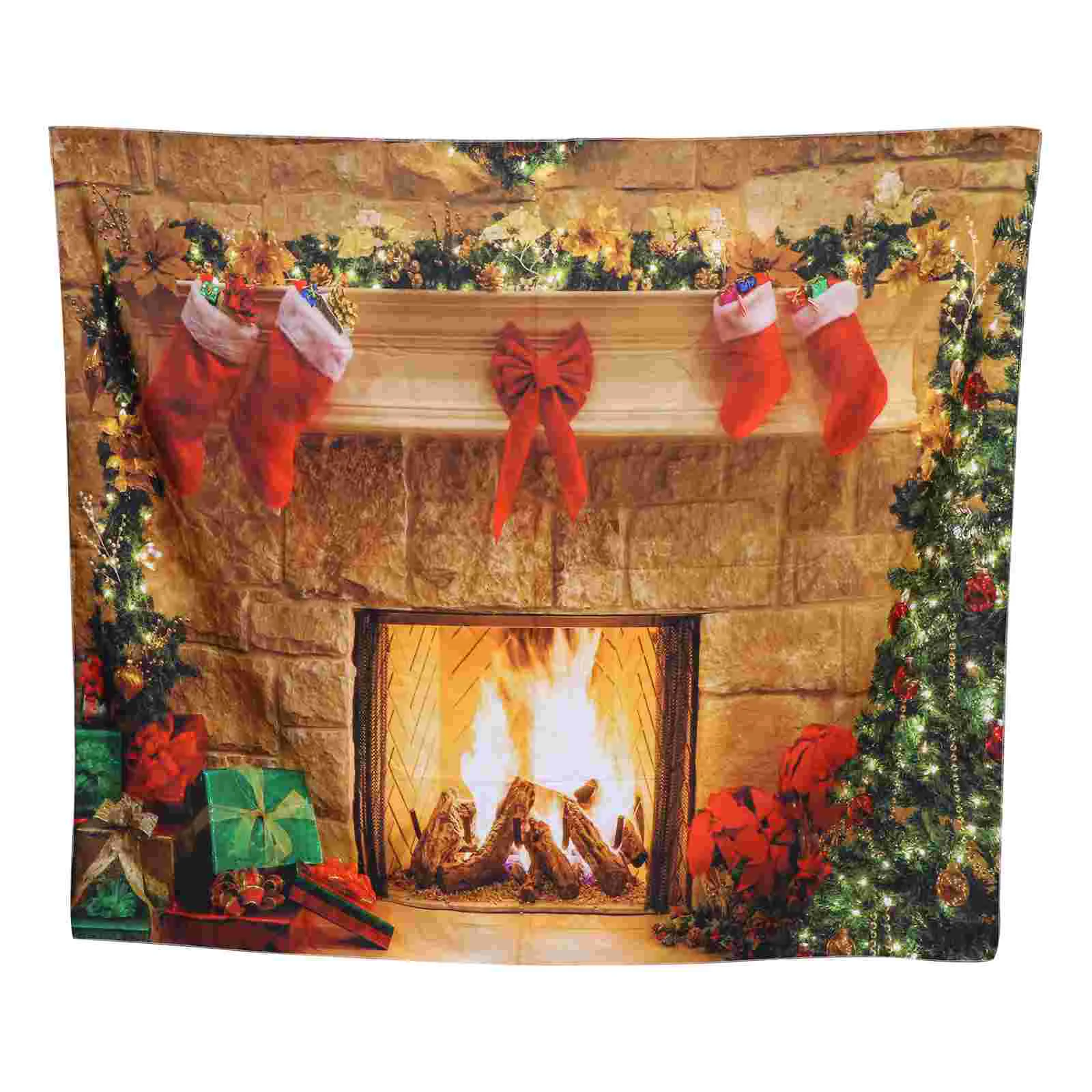 

Christmas Hanging Tapestry Fireplace Xmas Tree Background Cloth Wall Hanging Backdrop Christmas Party Supplies for Home Living