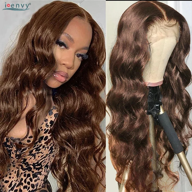 Chocolate Brown Lace Front Wig Body Wave Lace Front Human Hair Wigs Colored #4 Brown Straight Human Hair Lace Part Wig Prepluck