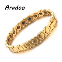 aradoo elegant gold titanium steel hematite energy bracelet black gallstone negative ion health bracelet
