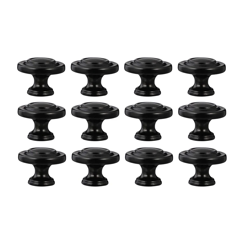 

12PCS Drawers Cabinet Knobs Furniture Knobs Zinc Alloy Round Cabinet Pulls Kitchen Drawer Handles (Black)