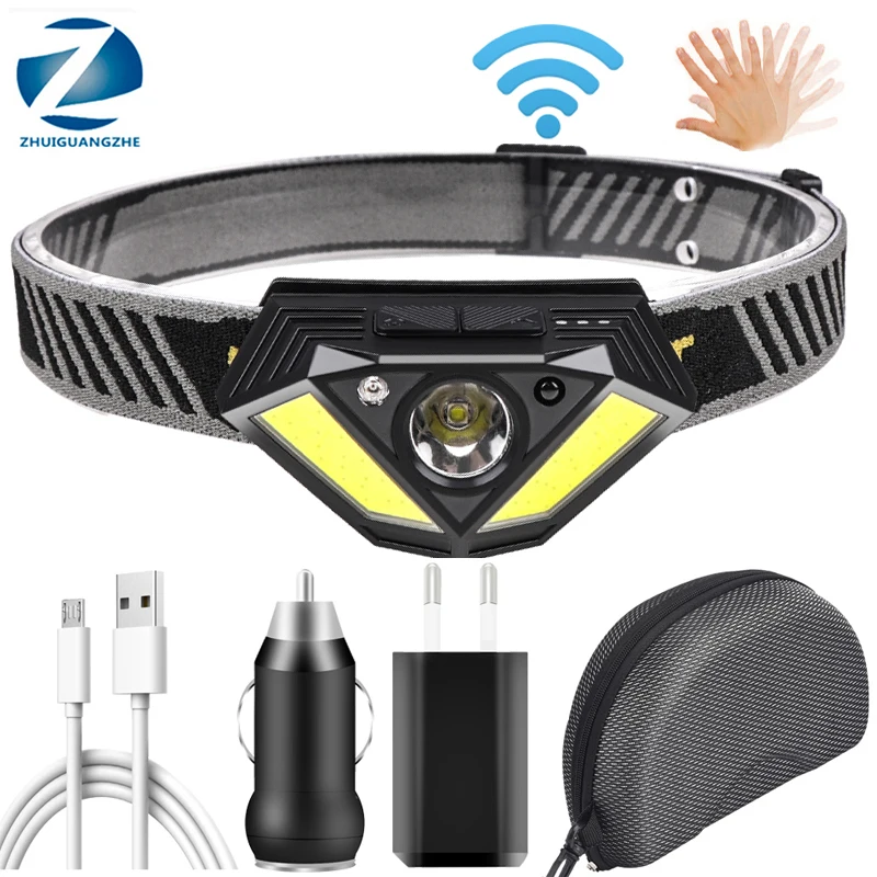 

XPG-Q5 Zoomable Fishing Camping Head Lamp Waterproof Headlight Built in Rechargeable Battery Working Light Sensor Led Headlamp