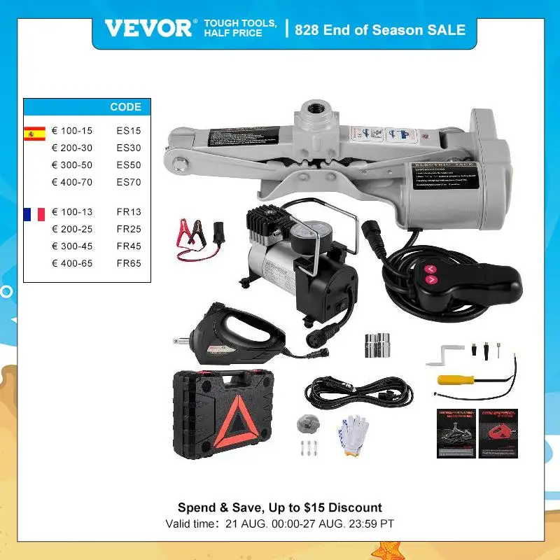 VEVOR 3 Ton Electric Car Jack Lifting Set DC 12V Car Scissors Floor Jacks Kit W/ Impact Wrench Air Pump SUV Auto Car Repair Tool