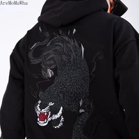chinese style heavy craft animal embroidery hooded sweater mens yokosuka embroidery autumn couples all match pullover jacket