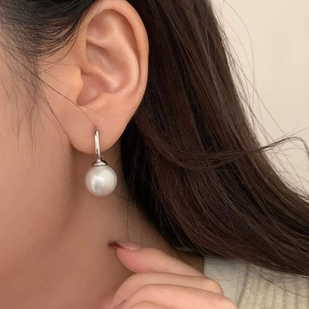 Элегантные серьги-кольца с жемчужной застежкой для женщин корейский стиль