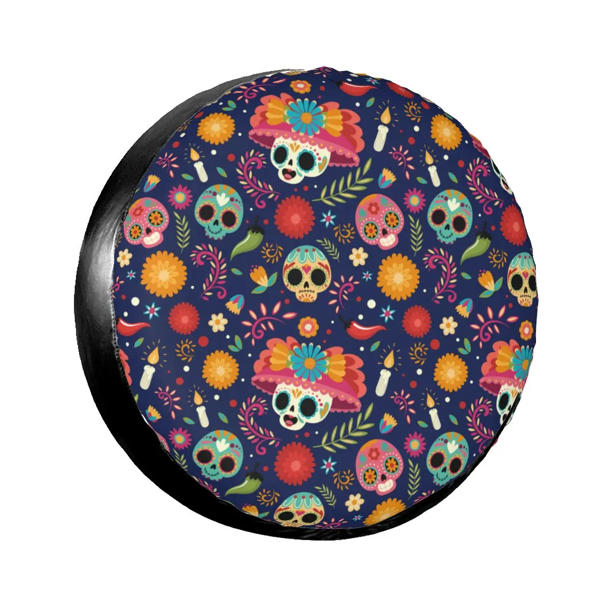 

Car Wheel Tyre Cover 13/14/15/16 Inch Skulls With Floral Hats Spare Tire Cover Case Soft Protector Pouch Car Accessories