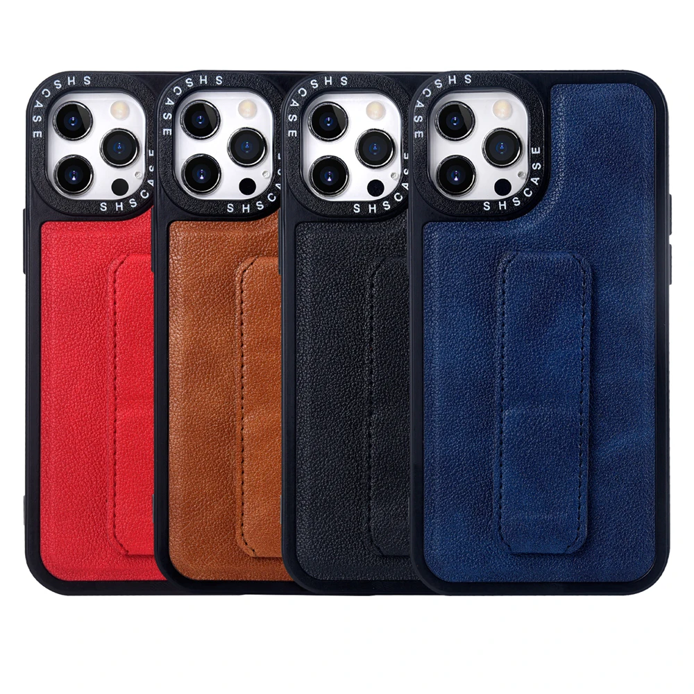 

Wrist Strap Leather Bracket Case For iPhone 13 Mini 12 11 Pro Max X XR XS Max 7 8 6 6s Plus SE 2 Soft Silicone Shockproof Cover