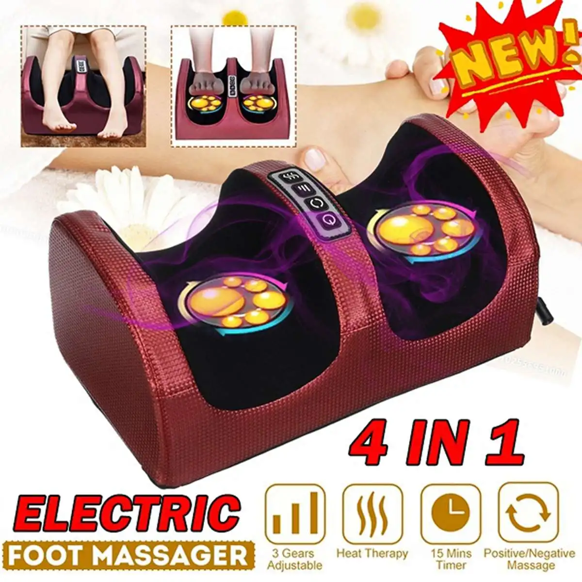 

110-240V Electric Heating Foot Body Massager Relaxation Kneading Roller Vibrator Machine Reflexology Calf Leg Pain Relief Relax