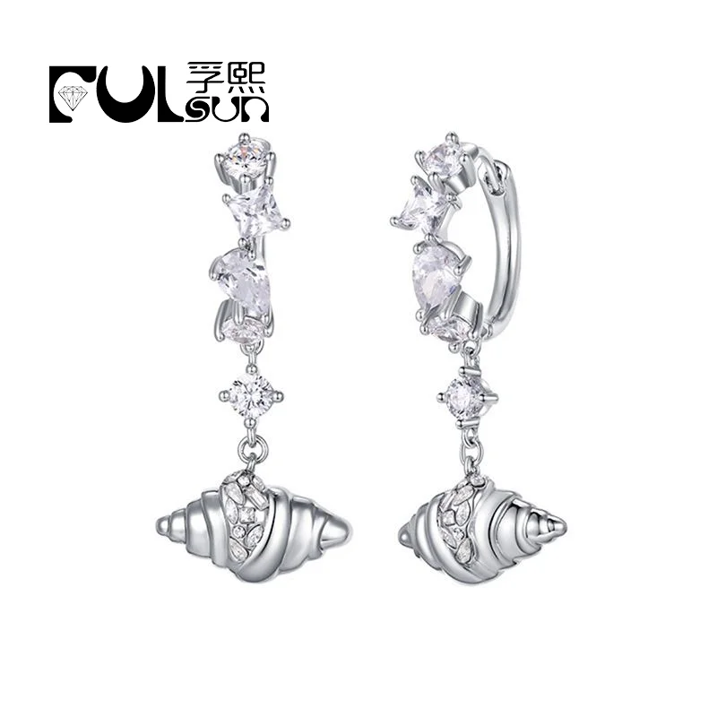 designer Rattling conch earrings jewelry brass 18k gold plated Cz Zirconia Long Drop down Earrings for women girls