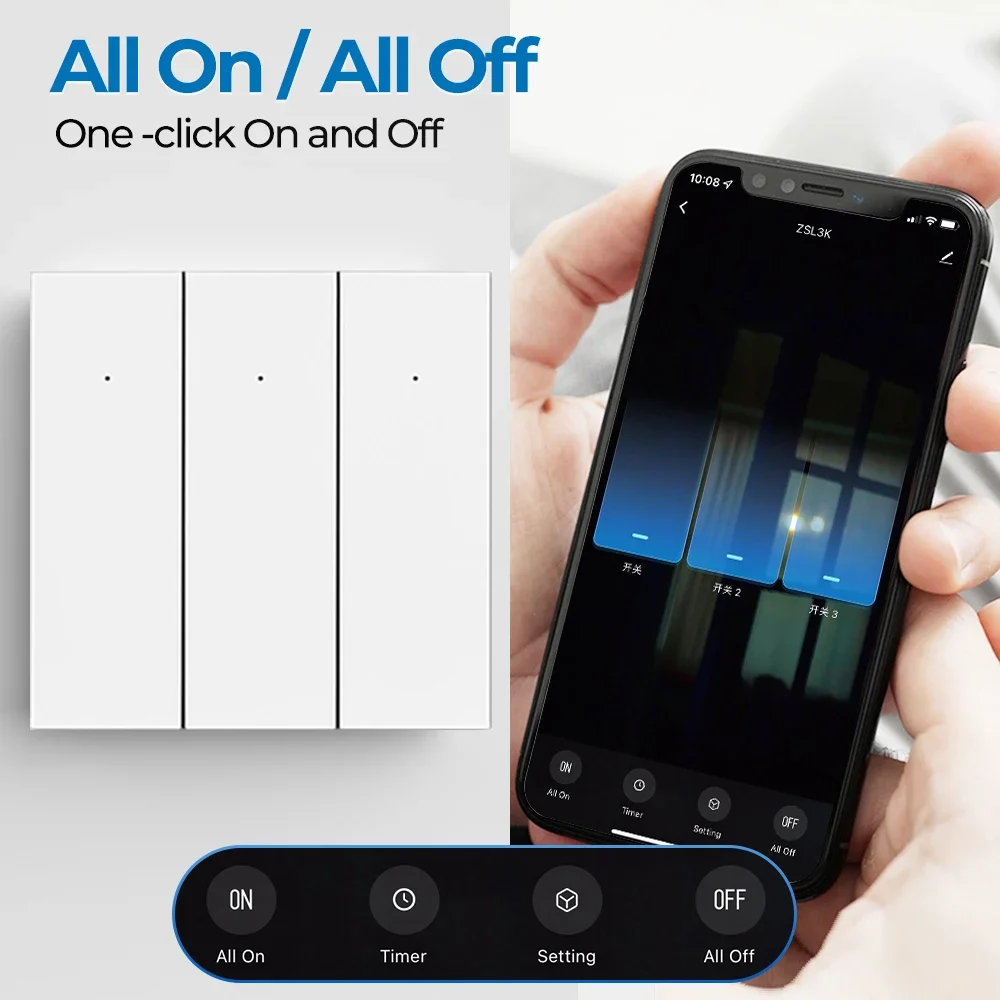 Умный выключатель Tuya настенный с Wi-Fi нулевой линией поддержкой Alexa/Google Home/Alice