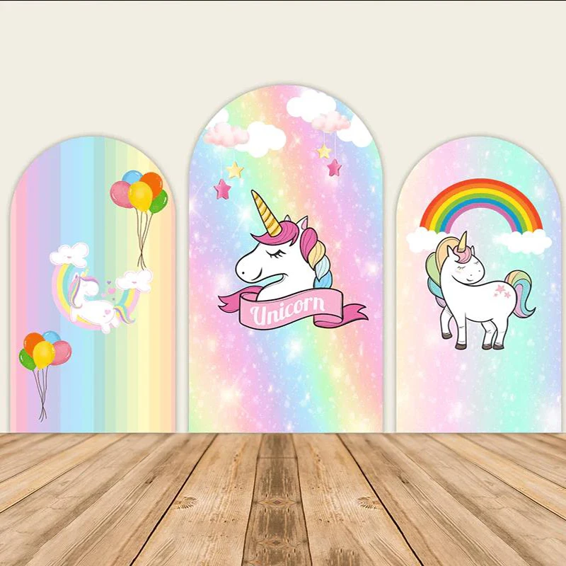 

Rainbow Unicorn Birthday Chiara Backdrop Arched Wall Pastel Glitter Gold Unicorn Party Photography Background