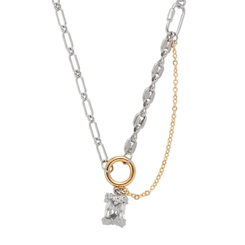 

Eetit Personalized Metal Layered Chain Glass Square Pendant Necklace Trendy Zinc Alloy Women Jewelry бежутерия женская колье