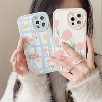 iphone leather case love heart lens protection shockproof blue tulip for iphone13 12 11 promax xs xmax xr silicone cover case