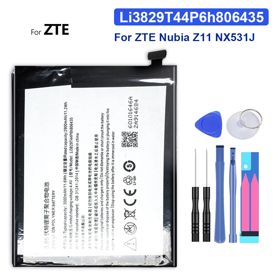 

2900mAh Li3829T44P6h806435 Replacement Battery For ZTE Nubia M2 Lite M2Lite NX573J M2 PLAY NX907J Z11 NX531J Phone Bateria