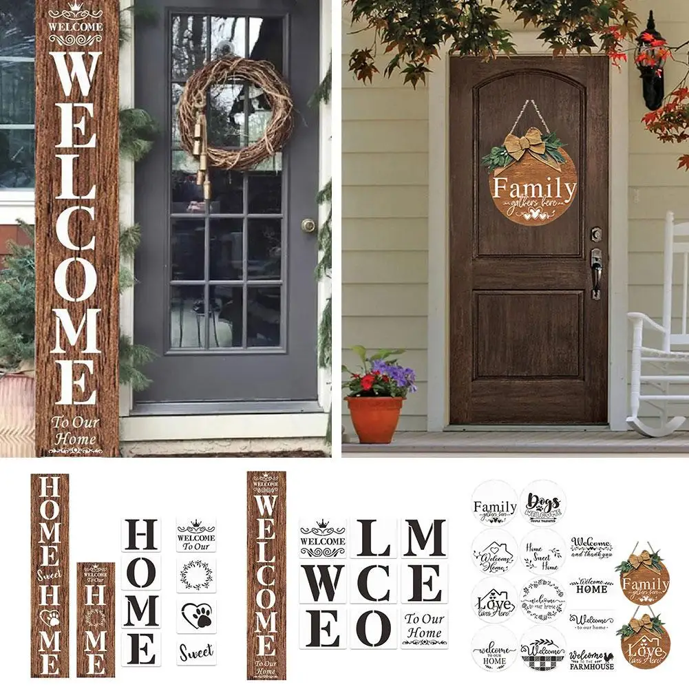 

Welcome Sign Stencil, Large Letter Stencils For Painting On Wood Reusable Porch Sign And Front Door Vertical Decorating J5T2