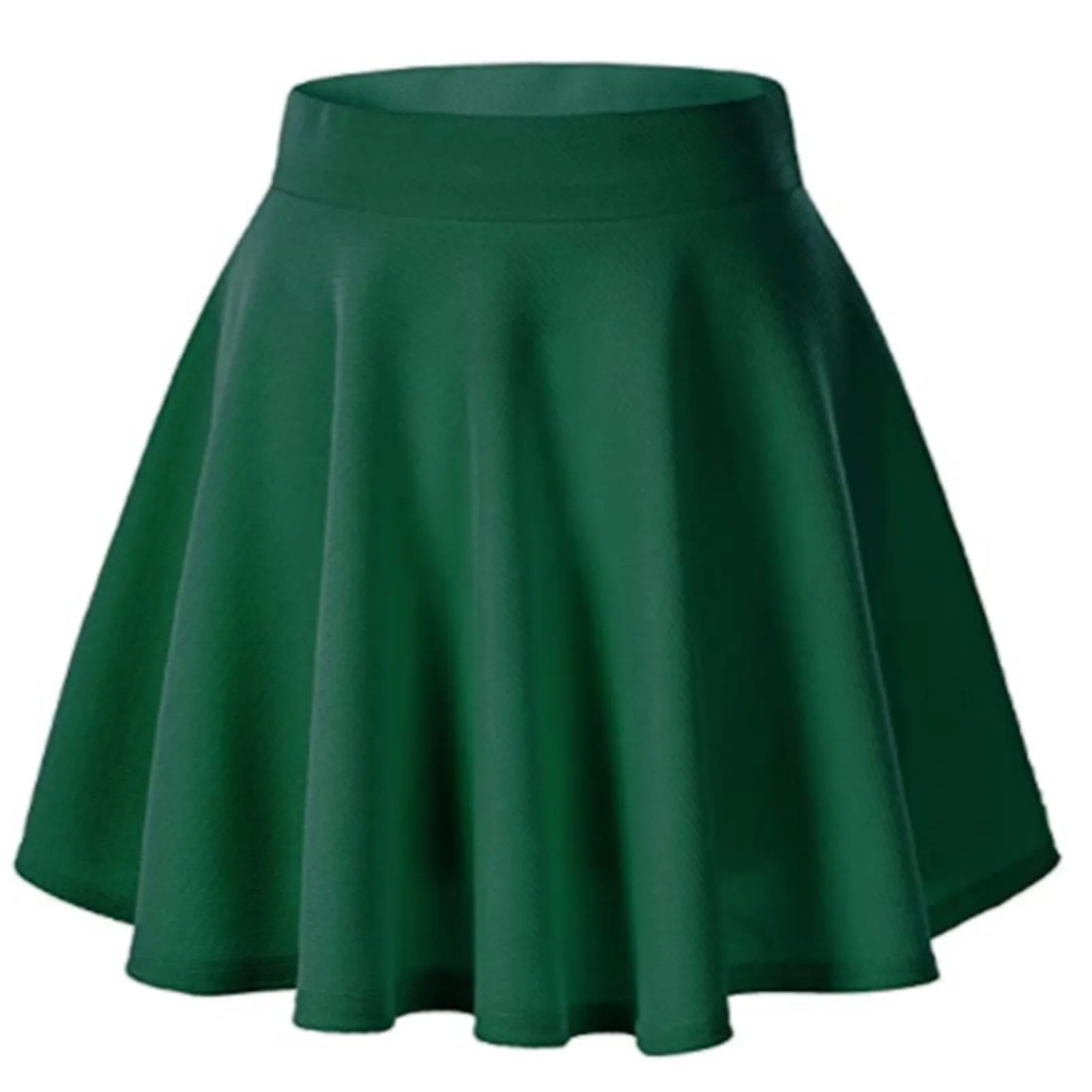 

Color Stretchy Flared Skirt Pleats Solid Versatile Women's Mini Casual Skirt