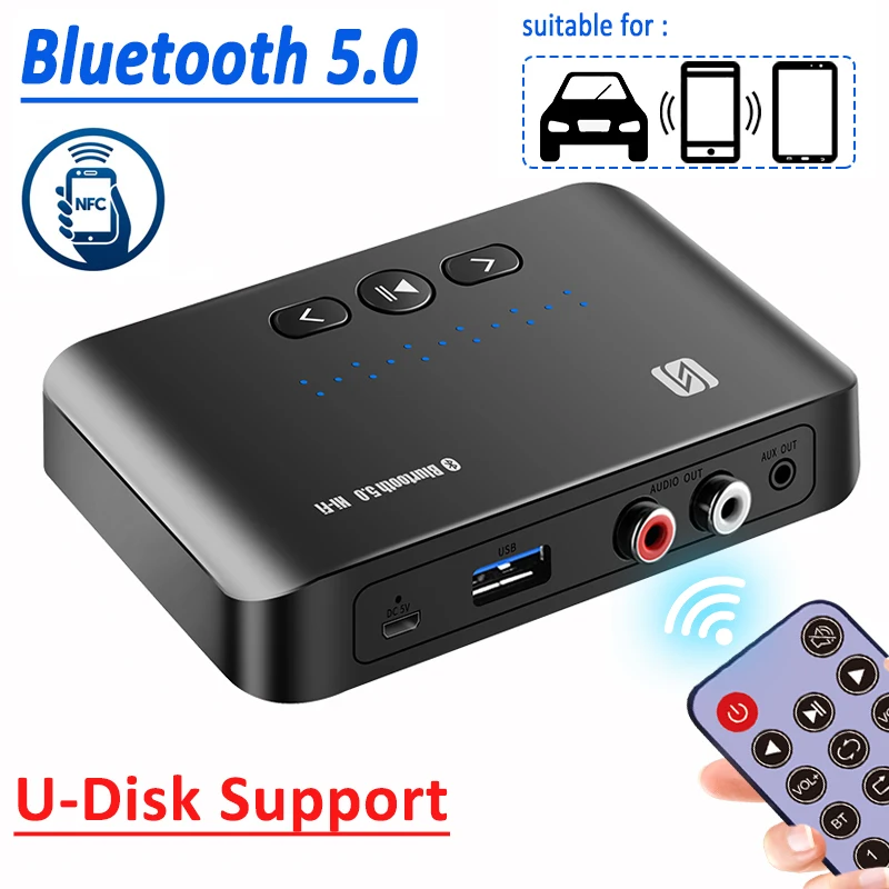 15m Bluetooth 5.0 Receiver U Disk NFC 3.5mm AUX Jack Stereo Music Audio Wireless Adapter & Remote For Car Kit Speaker Amplifier |