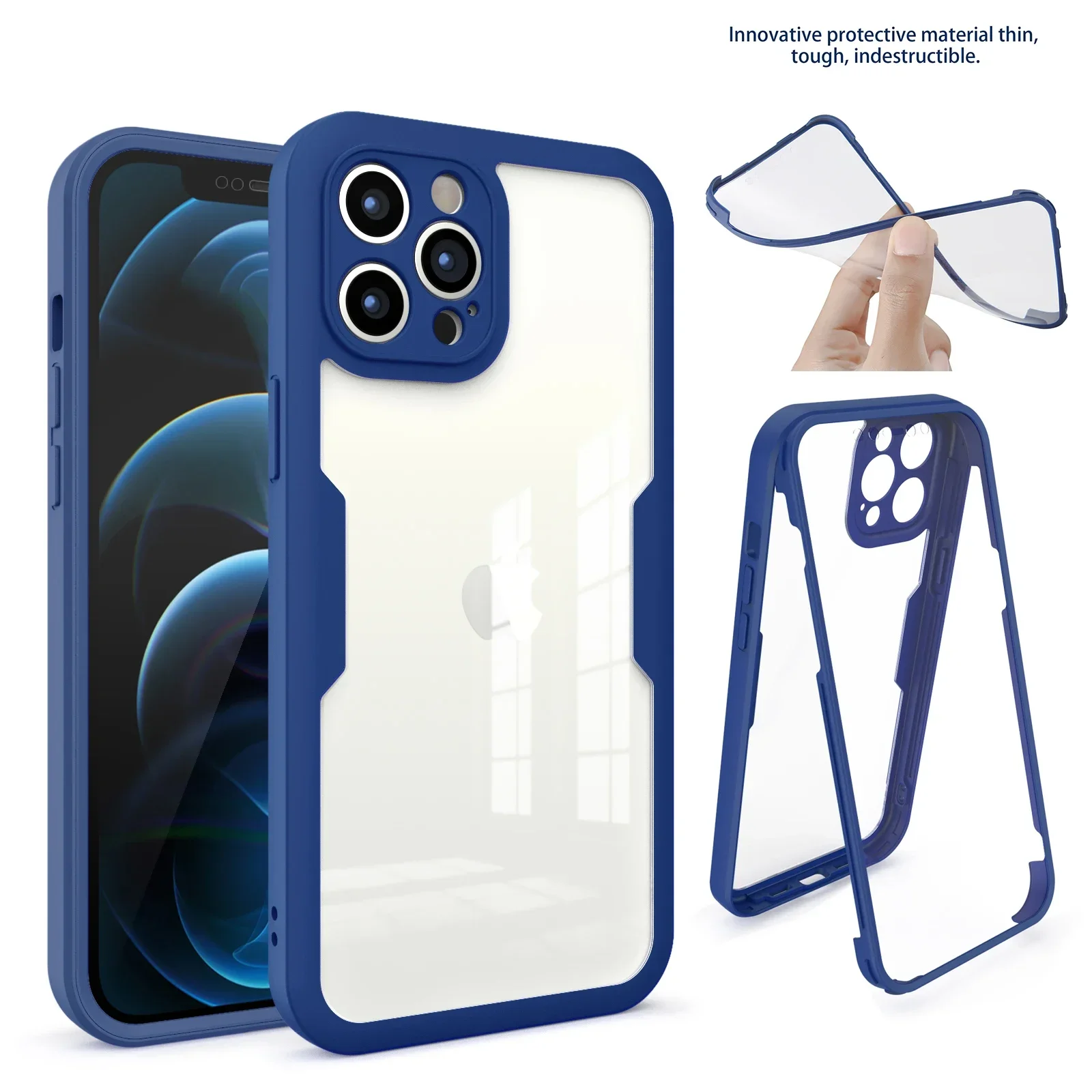 

360 Full Protection Case For iPhone 15 14 13 12 11 Pro Max XS Max 14 15 Plus Luxury Shockproof Bumper Silicone Case Soft Cover